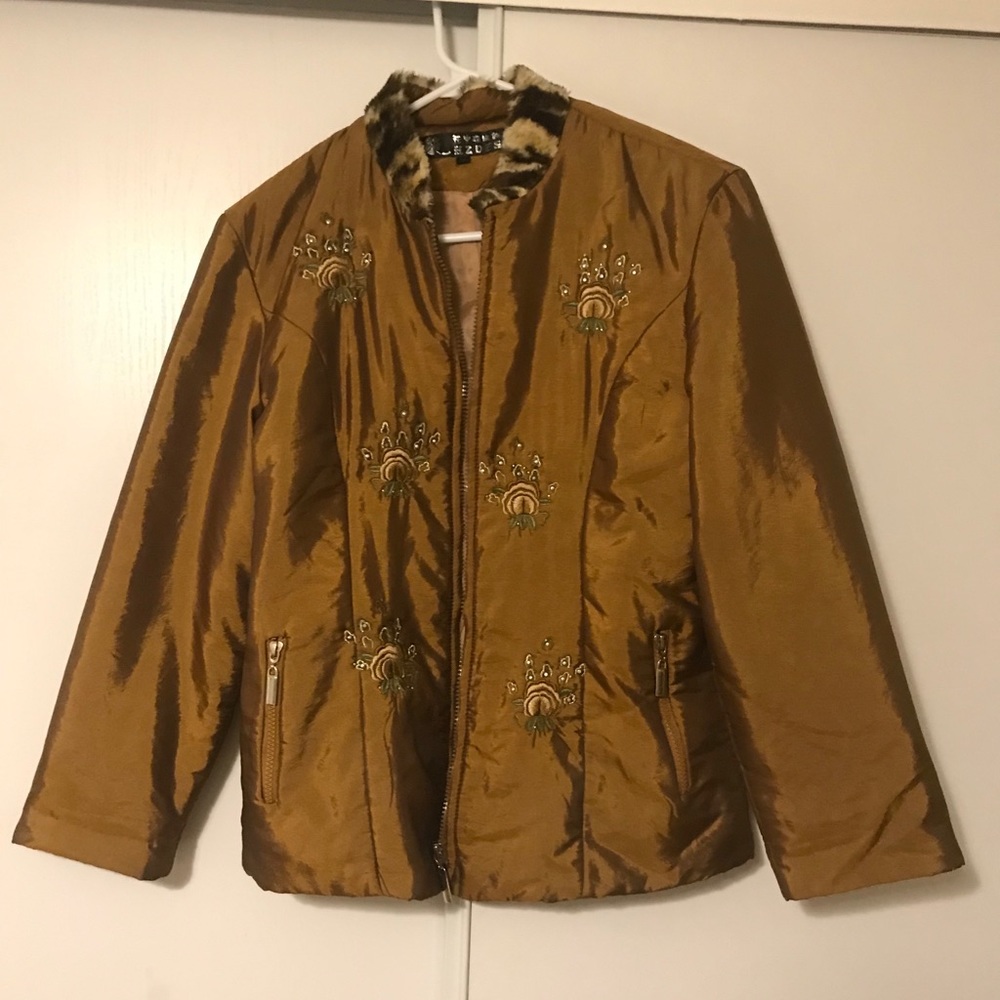 Vintage gold/bronze jacket with floral embroidery